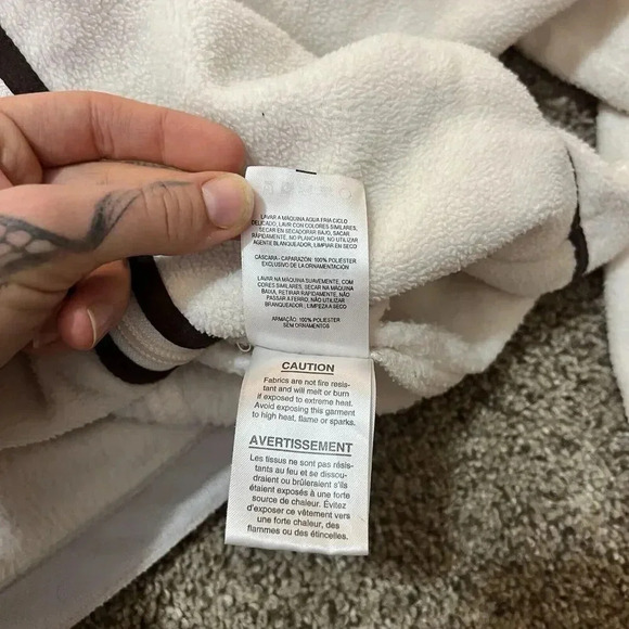 Columbia‎ Vintage Piped Full Zip Fleece Jacket Thermal Womens Ivory Brown Hooded - Picture 6 of 9